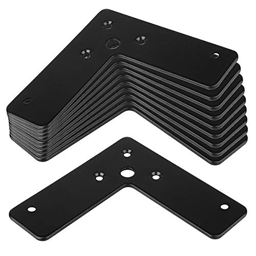 GBGS 10 Pcs Black Flat Corner Brace 4""  4""  1"", L Shaped Corner Stealth Speed Brace Flat Fixing Mending Plates, Thickness 2 mm, Load 33lb,Screws not Included - Image 1